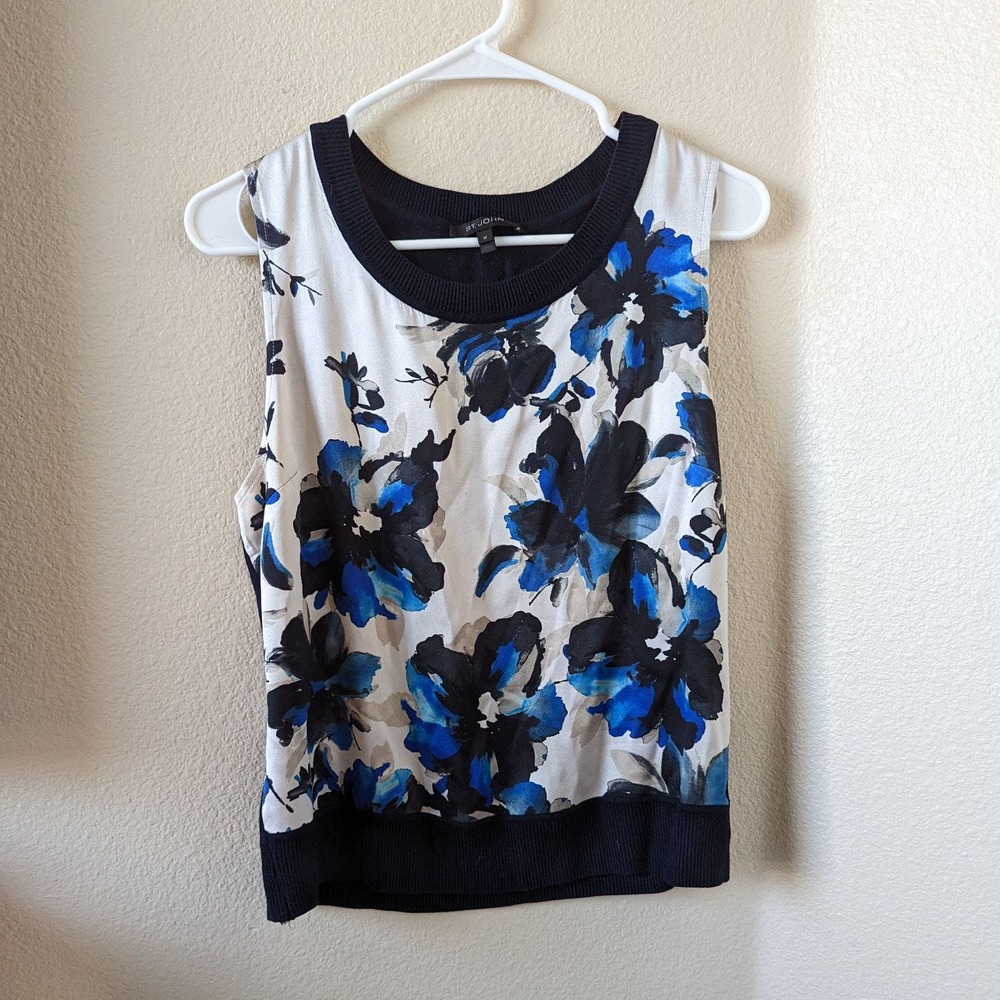 St. John Silk Blend Floral Print Sleeveless Tank Top M Medium